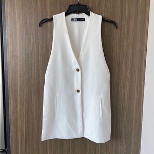 White Zara V-Neck Vest with Gold Buttons